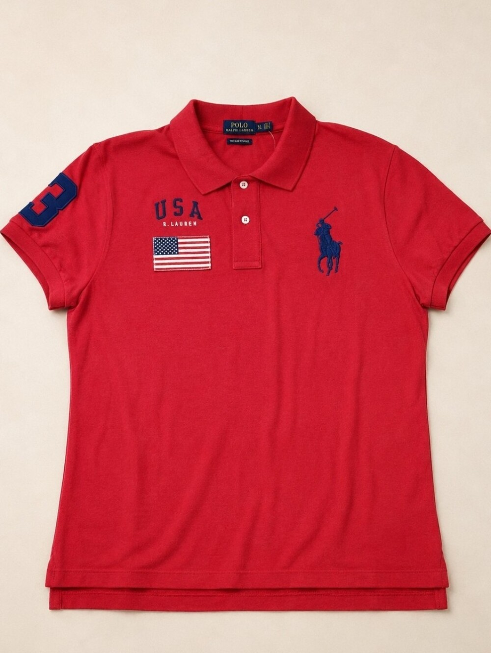NWT Polo Ralph Lauren Skinny Polo USA Big Pony Flag Shirt XL Red